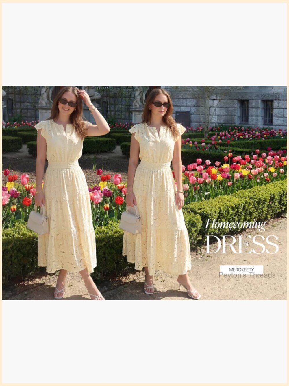 Flutter Sleeve Lace Eyelet Maxi Dress Tiered Boho Beach Vacation - Picture 7 of 7